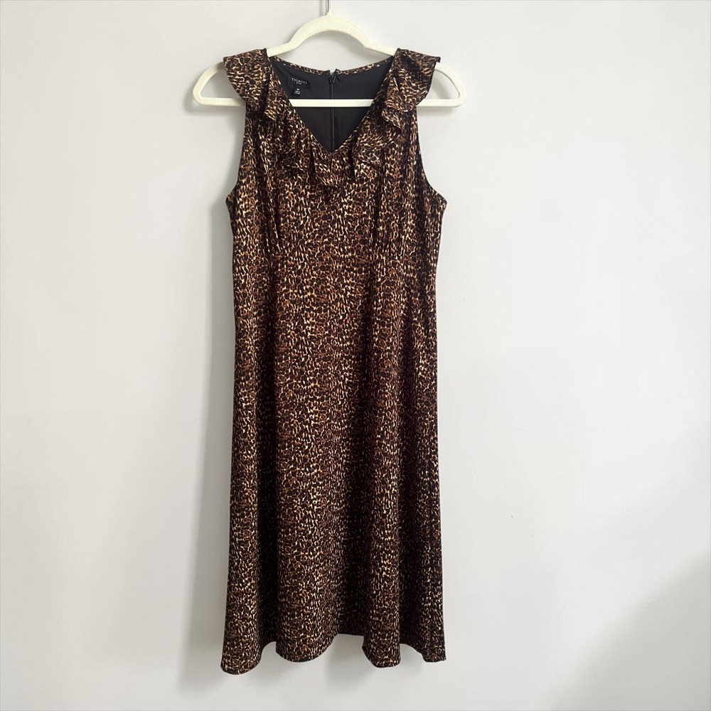 Talbots Leopard Print Dress Women's 6 Petite New NWT Brown Black Midi Classic